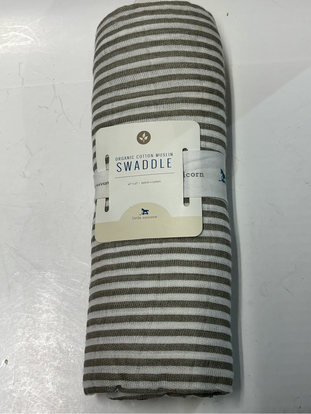 Little Unicorn Organic Cotton Muslin Swaddle - Taupe & White Stripes